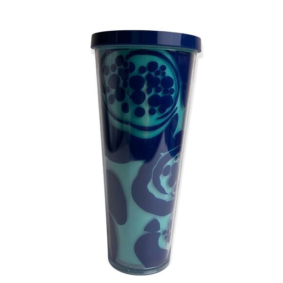 Starbucks Rare Venti Blue Aqua Pattern Tumbler Acrylic Cold Cup No Straw 24oz - Picture 6 of 6